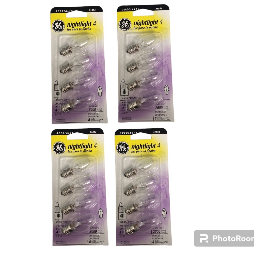 GE 4PK  (16) Nightlight  Bulb Candelabra Base C7 120V   No. 91854
